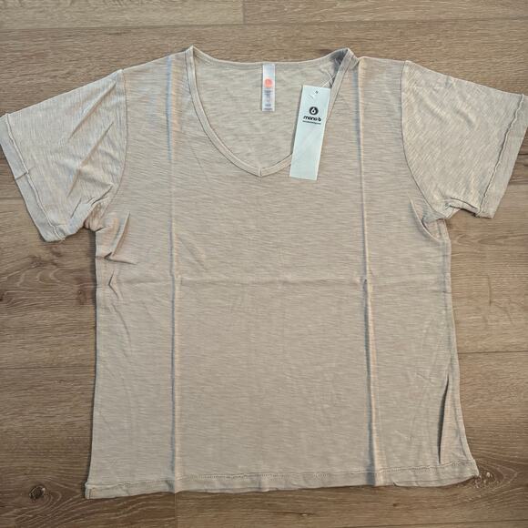 Mono B V Neck Short Sleeve Tee Shirt Taupe Small Medium Large - Picture 1 of 4